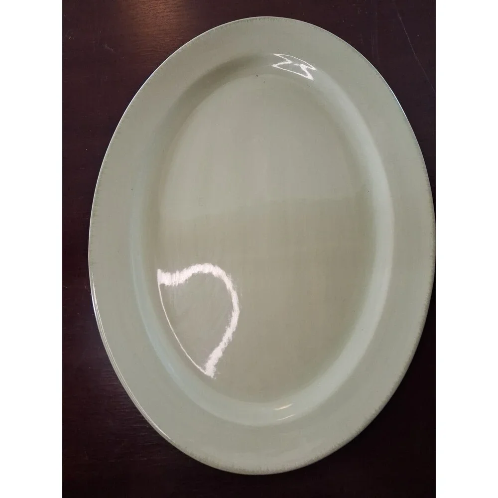 TAG Large Green Ceramic OVAL Serving Tray Platter 19 